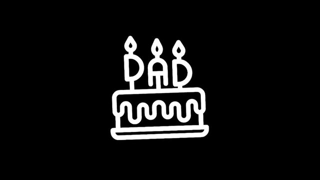 Simple line art icon of a birthday cake with candles spelling out DAD