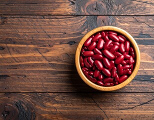 Red Kidney Beans in Wooden Bowl.