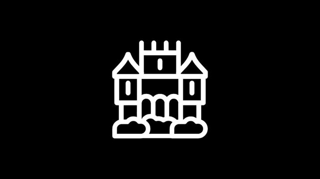Stylized white castle icon on a black background, representing fantasy and architecture