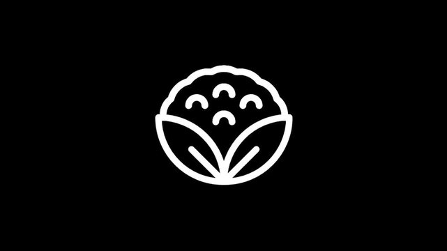 Abstract white outline of a stylized flower bud opening with a human figure inside