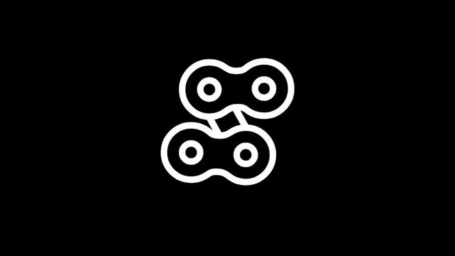 Abstract white chain link symbol on a black background, minimalist design