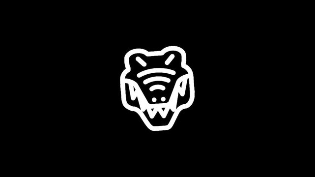 Stylized white alligator head icon with wifi signal on black background