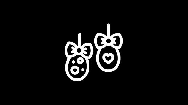 Two festive Easter eggs with bows hanging, one decorated with dots and the other with a heart