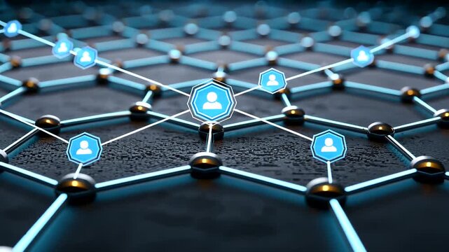 Network connection and communication technology concept with interconnected nodes.