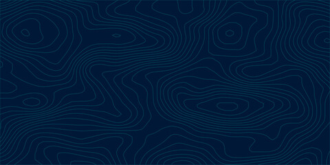 Minimal abstract topographic contour line pattern on dark navy blue background, featuring flowing white elevation lines that illustrate terrain maps and modern geographic design.  © Hasan