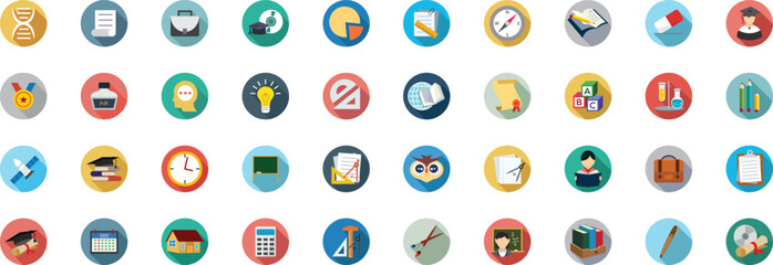 Vector illustration of a business web icon set featuring blue, white, yellow, and red buttons with circle design symbols for internet mobile phone and computer website home email and arrow signs