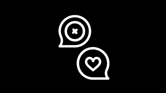 Two speech bubbles, one with a heart and one with a cross, representing communication and feedback