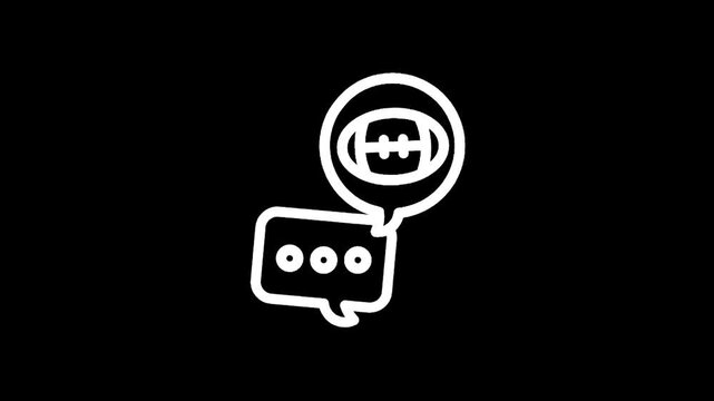 White outline of a football inside a speech bubble on a black background
