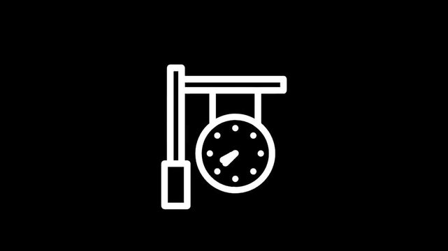 Vintage station clock icon on a black background, simple line art design