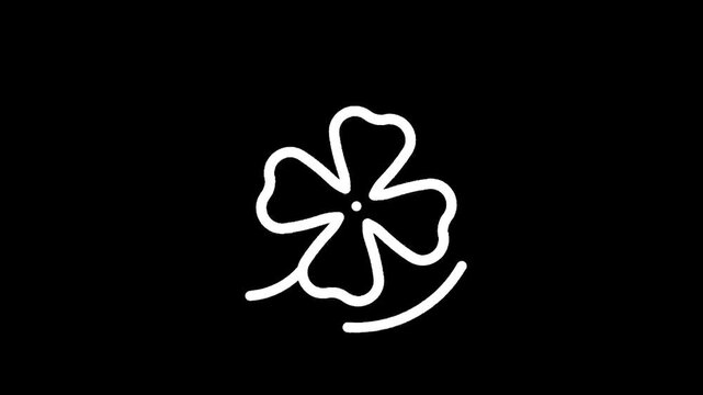 Simple white four-leaf clover icon on a black background, symbolizing luck and good fortune