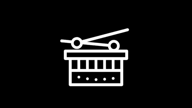 Simple line art icon of a xylophone with mallets on a black background