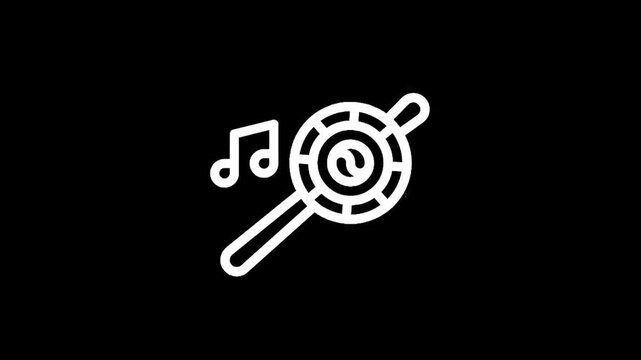 White outline of a lollipop with musical notes on a black background