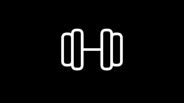 Simple white dumbbell icon on a black background, representing fitness and strength training