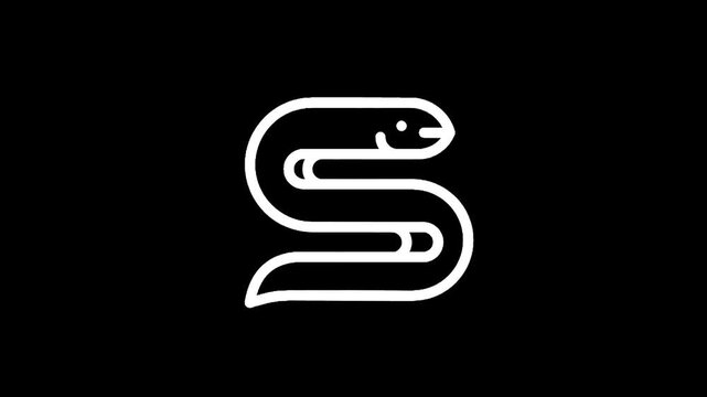 Stylized white eel icon on a black background, minimalist design