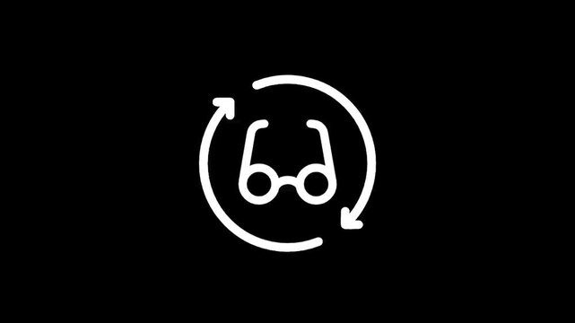 Icon of eyeglasses with circular arrows indicating recycling or reuse