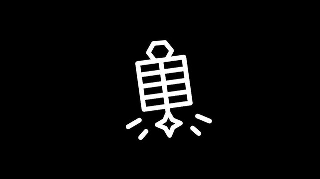 Simple white firecracker icon with sparks on a black background
