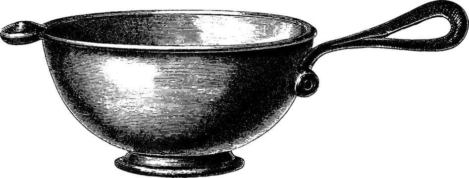 Vintage botanical ladle and bowl engraving for culinary design and decor