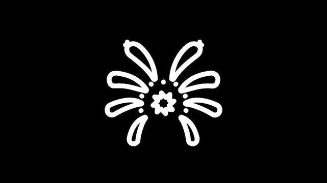 Simple white outline of a firework exploding against a black background