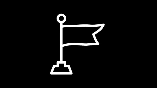 Simple white line art flag waving on a pole against a black background