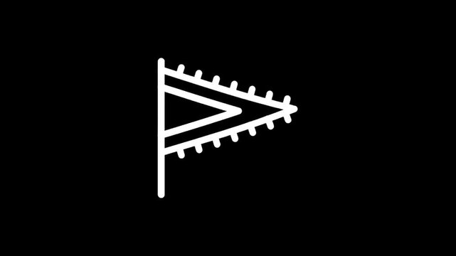 Simple white pennant flag icon on a black background, minimalist design