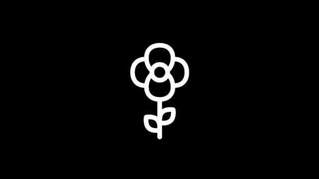Simple white outline of a flower with stem and leaves on a black background