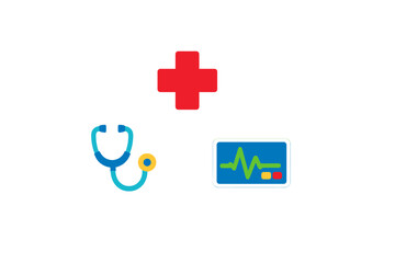 Obraz premium Icons of healthcare with a stethoscope, medical cross, and heart rate monitor in a simple layout