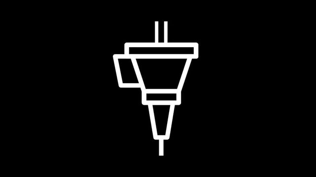 Simple white line icon of a jackhammer on a black background