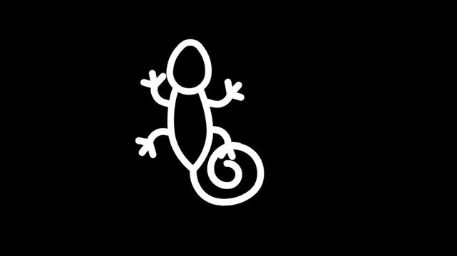 Simple white outline of a gecko on a black background, minimalist design