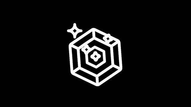 Stylized white outline of a faceted gemstone with sparkling highlights on a black background