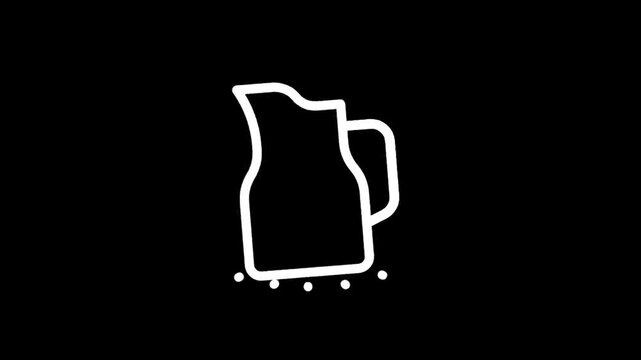 Simple white line icon of a broken pitcher on a black background