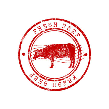 Fresh beef red rubber stamp with cow silhouette and grunge effect