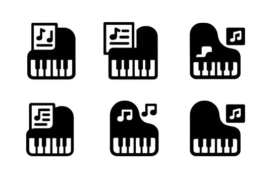 Piano Logo Variations. Piano and sheet music. Icon set. Set Logo of Piano and sheet music: piano key octave. harmonious logo variations of the same emblematic