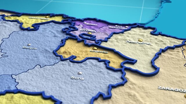3D animation of a map of Spain zooming into the La Rioja region
