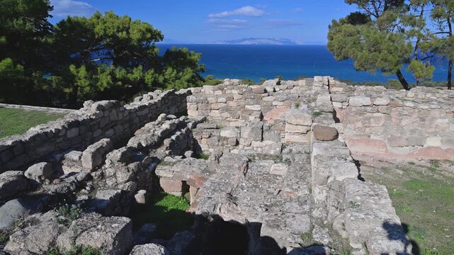 Ruins of Kamiros with sea and island view on Rhodes island in Greece