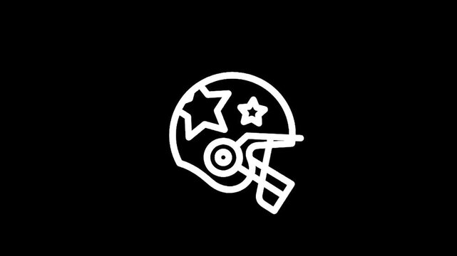 Stylized American football helmet with stars, simple white outline on black background