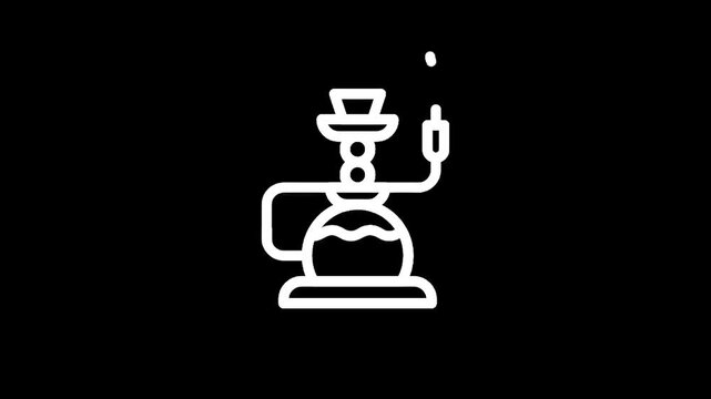 Simple white line icon of a shisha pipe on a black background