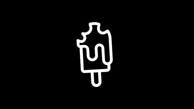 Simple white outline of a bitten popsicle melting on a black background