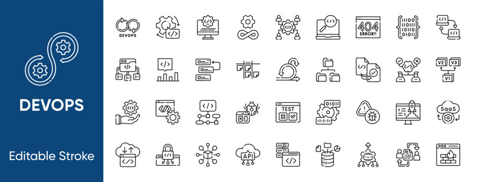 Devops software development workflow life cycle icon set