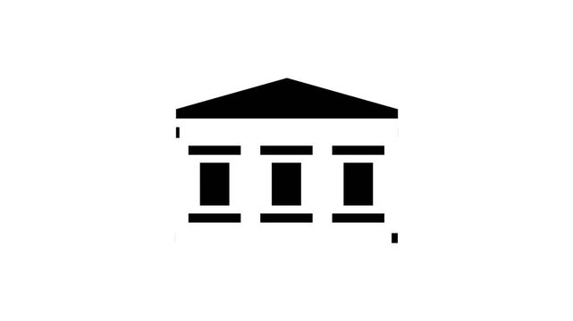 Classical Greek Temple Silhouette Animation - Three Minimalist Black Architecture Icons with Columns & Pediment