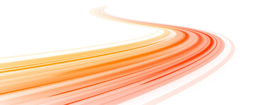 Orange neon streaks ripple through abstract cyberspace. Energy flows and motion curves create dynamic acceleration effects. Perfect vector PNG. PNG