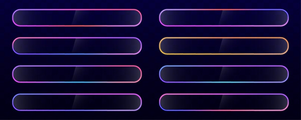 Neon rectangular frame emits soft glow with gradient highlights. Transparent background makes it ideal for overlays. Perfect for modern posters and creative banners.