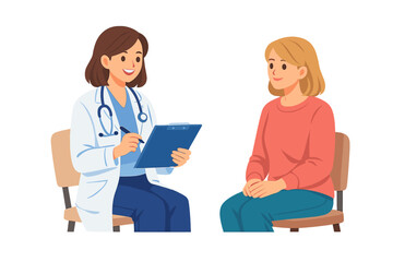 Obraz premium Doctor and patient talking in a medical office while the doctor takes notes on a clipboard during a consultation