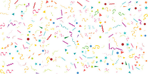 Party overlay with falling confetti and vibrant streamers vector illustration for anniversary celebration festive holiday and joyful surprise on a transparent background.