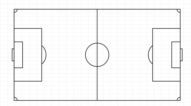 Soccer Field Top View Diagram with Markings and Goals, vector