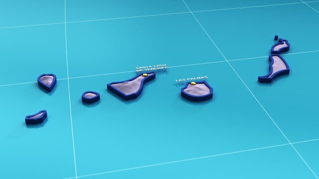 3D animation of a map of Spain zooming into the Canary Islands
