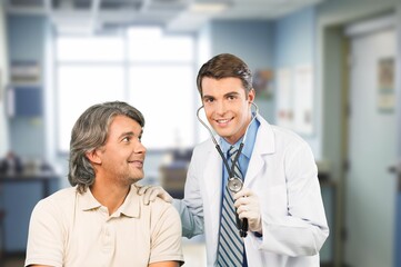 Obraz premium Doctor with patient in modern medical clinic