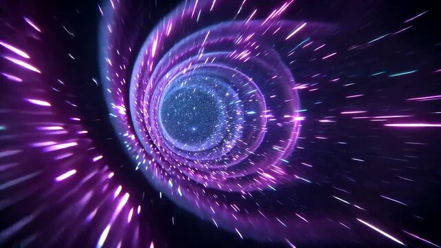 Vibrant Purple and Blue Swirling Vortex with Neon Lights.