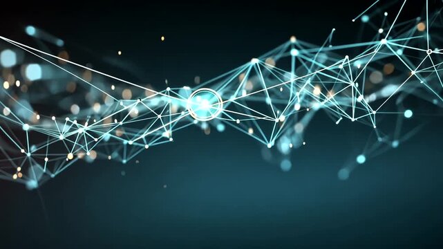 Complex network structure with interconnected nodes and lines.