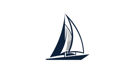 Fototapeta premium Stylized Blue and White Sailboat Logo on Isolated White Background