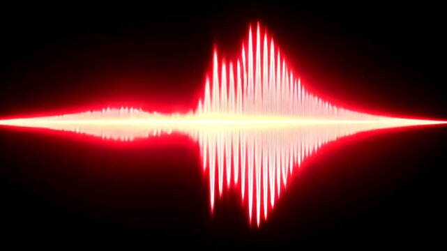 Vibrant Red Sound Waveform on Dark Background.